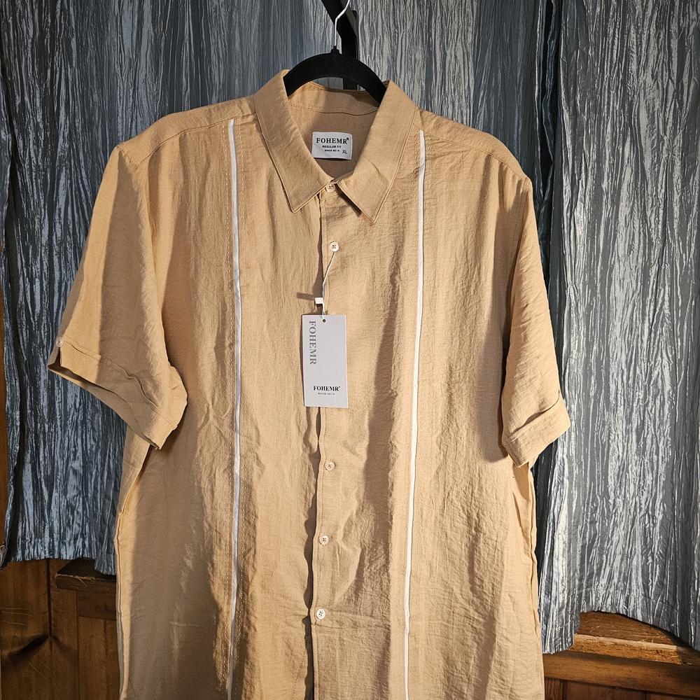 Men's Tan Casual Button Down Shirt